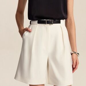 Commense Small White Belted Pleated Mid-Waisted Shorts NWT $42